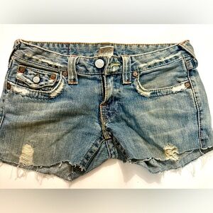 True Religion Blue Jean Shorts Distressed Cut-Off Style